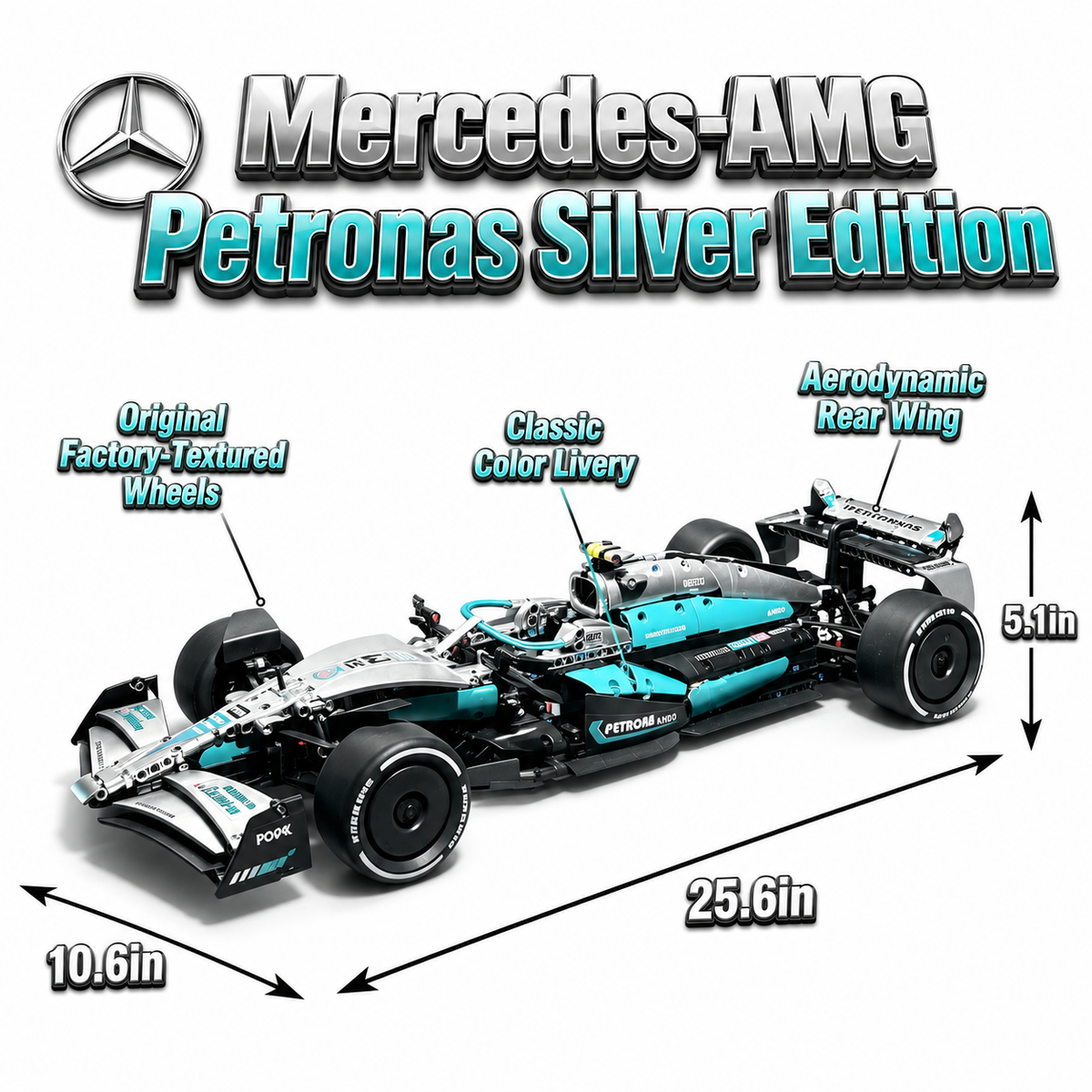 Mercedes-AMG Petronas F1 W15 2024 Hamilton & Russell 1:8 Finished Building Block Car 1790+PCS