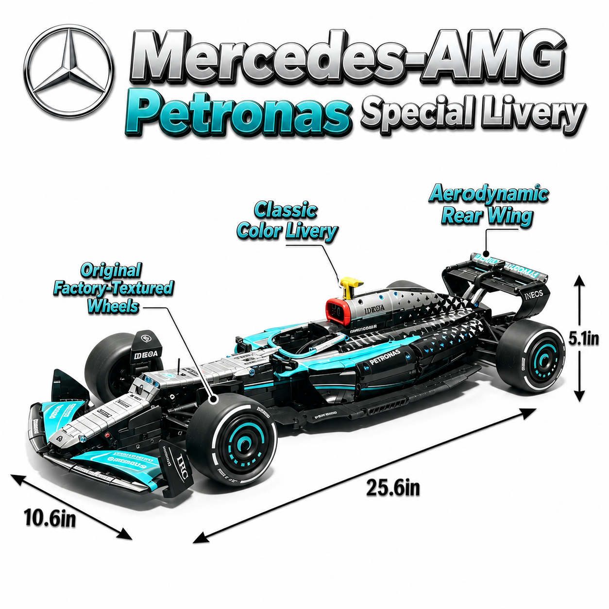 Mercedes-AMG Petronas F1 W12 2021 Hamilton & Bottas 1:8 Finished Building Block Car 1912PCS
