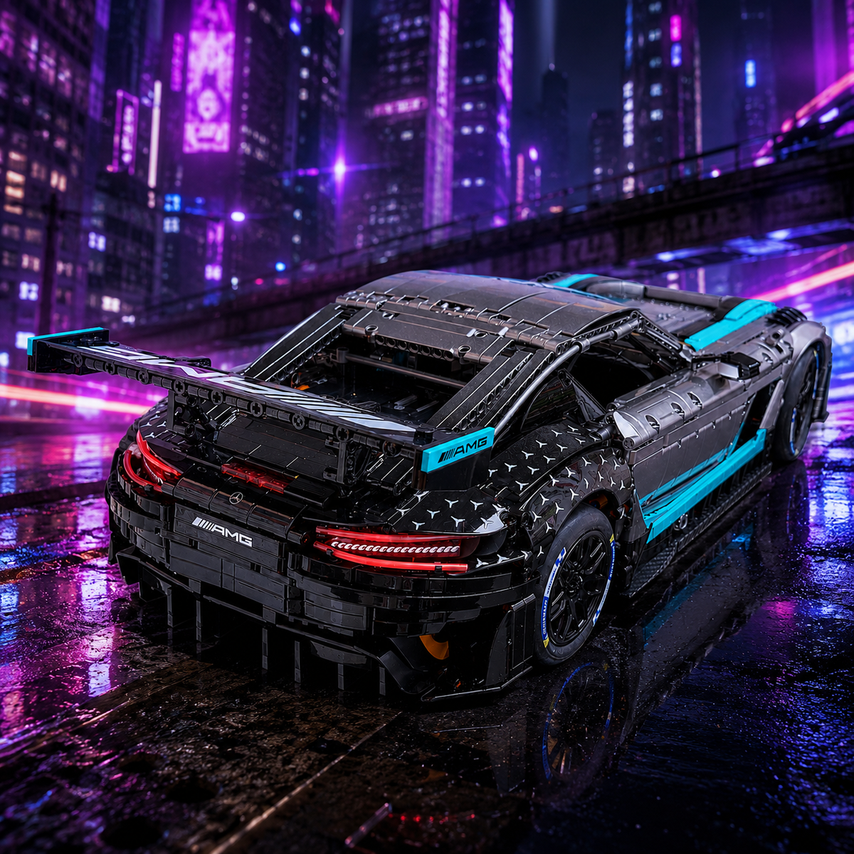 Mercedes-AMG GT3 Silver Teal Racing Livery 1:8 Finished Building Block Car Approx. 3200 PCS