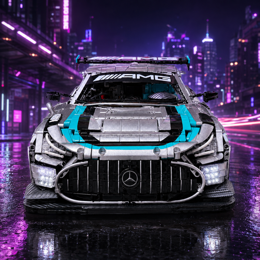 Mercedes-AMG GT3 Silver Teal Racing Livery 1:8 Finished Building Block Car Approx. 3200 PCS