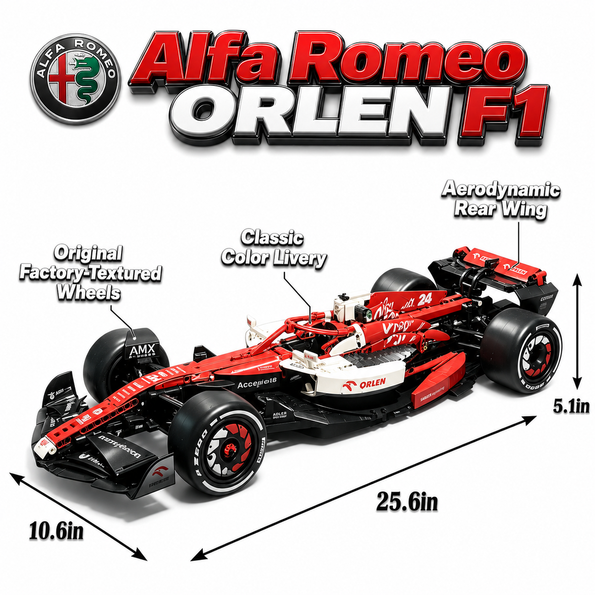 Alfa Romeo F1 Team Stake C43 2023 Bottas & Zhou 1:8 Finished Building Block Car 1800+PCS