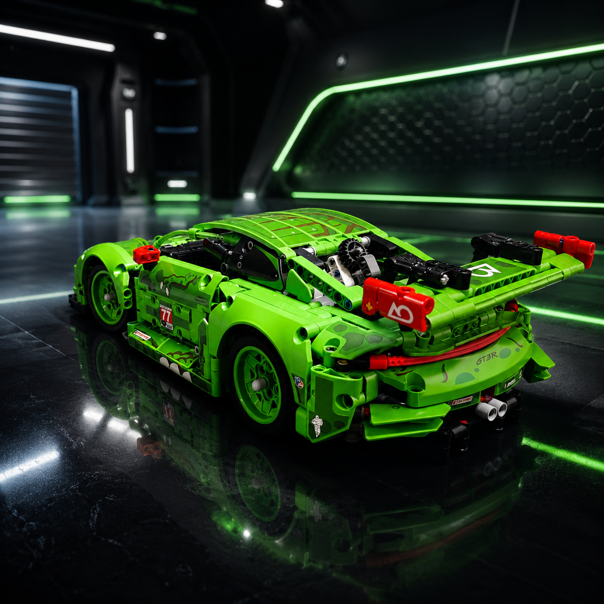 Porsche 911 RSR Dinosaur Livery 1:8 Scale Technical Building Blocks Sports Car Model