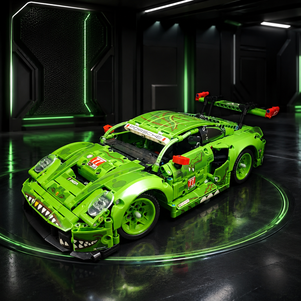Porsche 911 RSR Dinosaur Livery 1:8 Scale Technical Building Blocks Sports Car Model