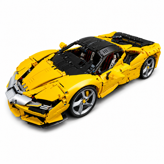 Yellow Ferrari SF90 Replica 1:8 Scale Technical Building Blocks Sports Car Model