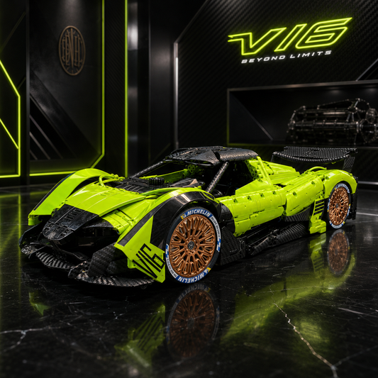 Pagani Huayra R Fluorescent Green & Carbon Black Finished Building Block Car