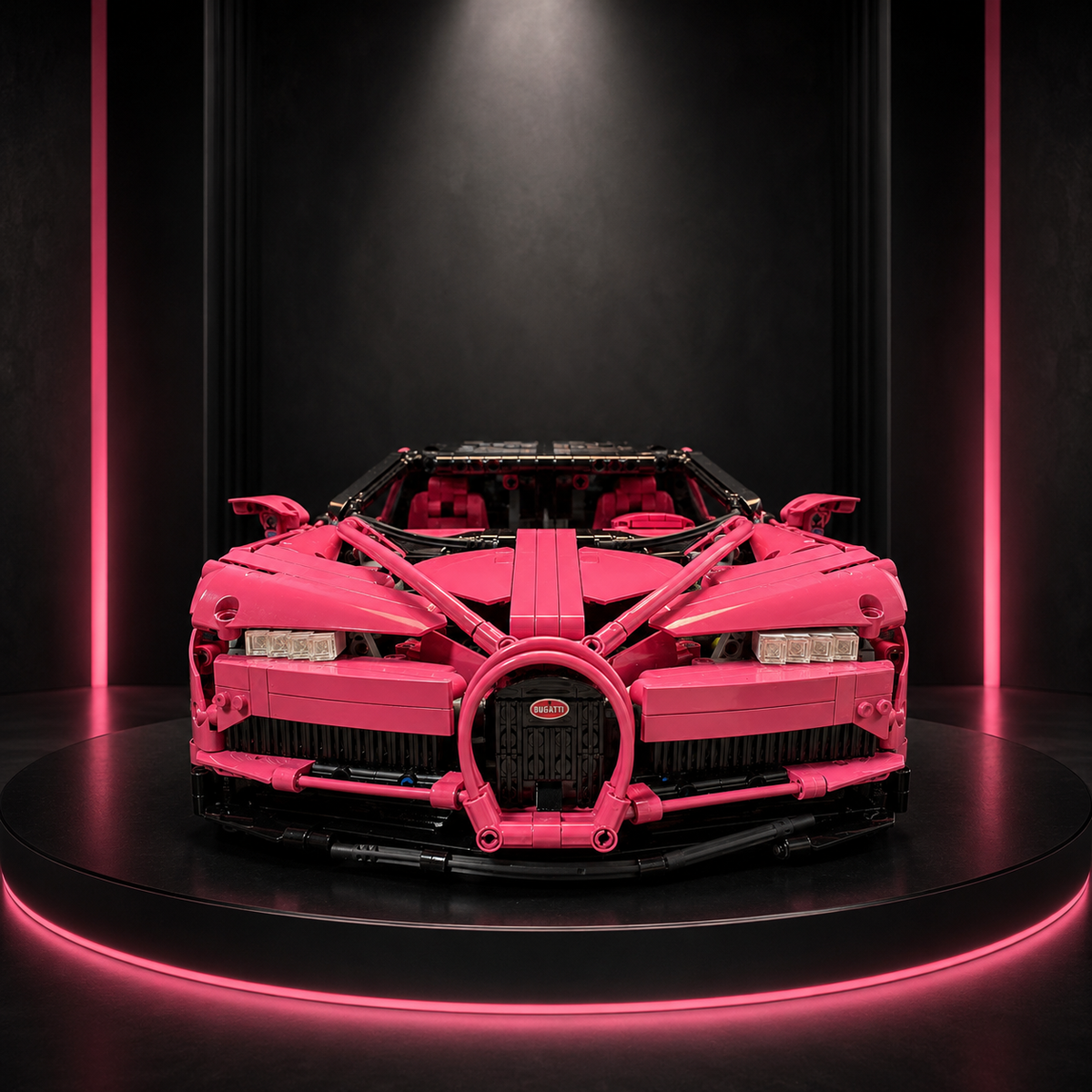 Bugatti Chiron Black Pink Contrast Custom Livery 3728PCS Finished Building Blocks