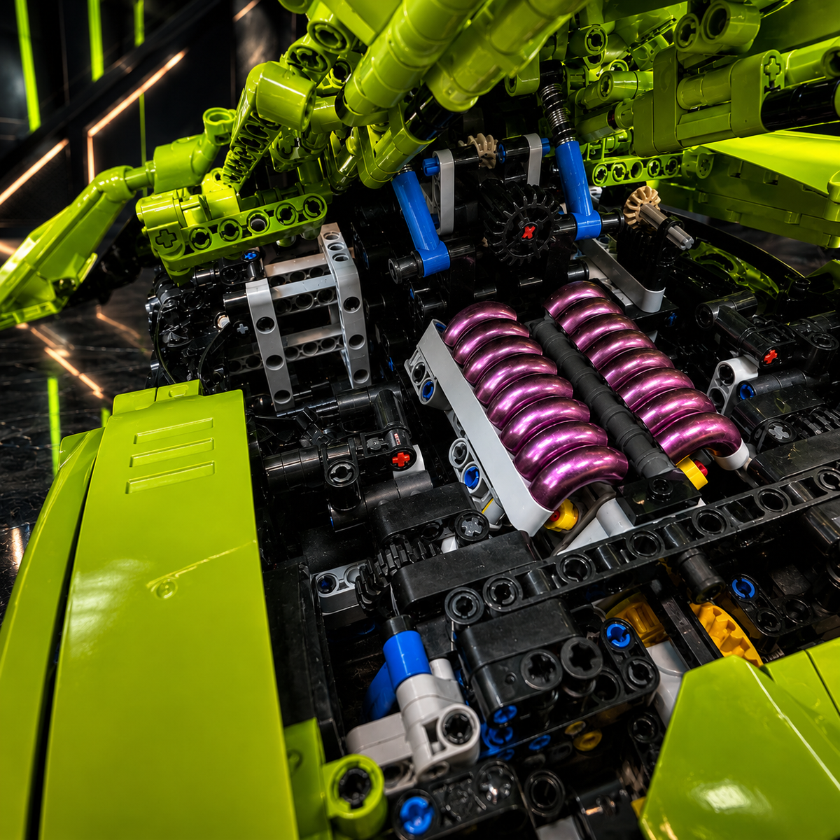 Pagani Huayra R Fluorescent Green & Carbon Black Finished Building Block Car