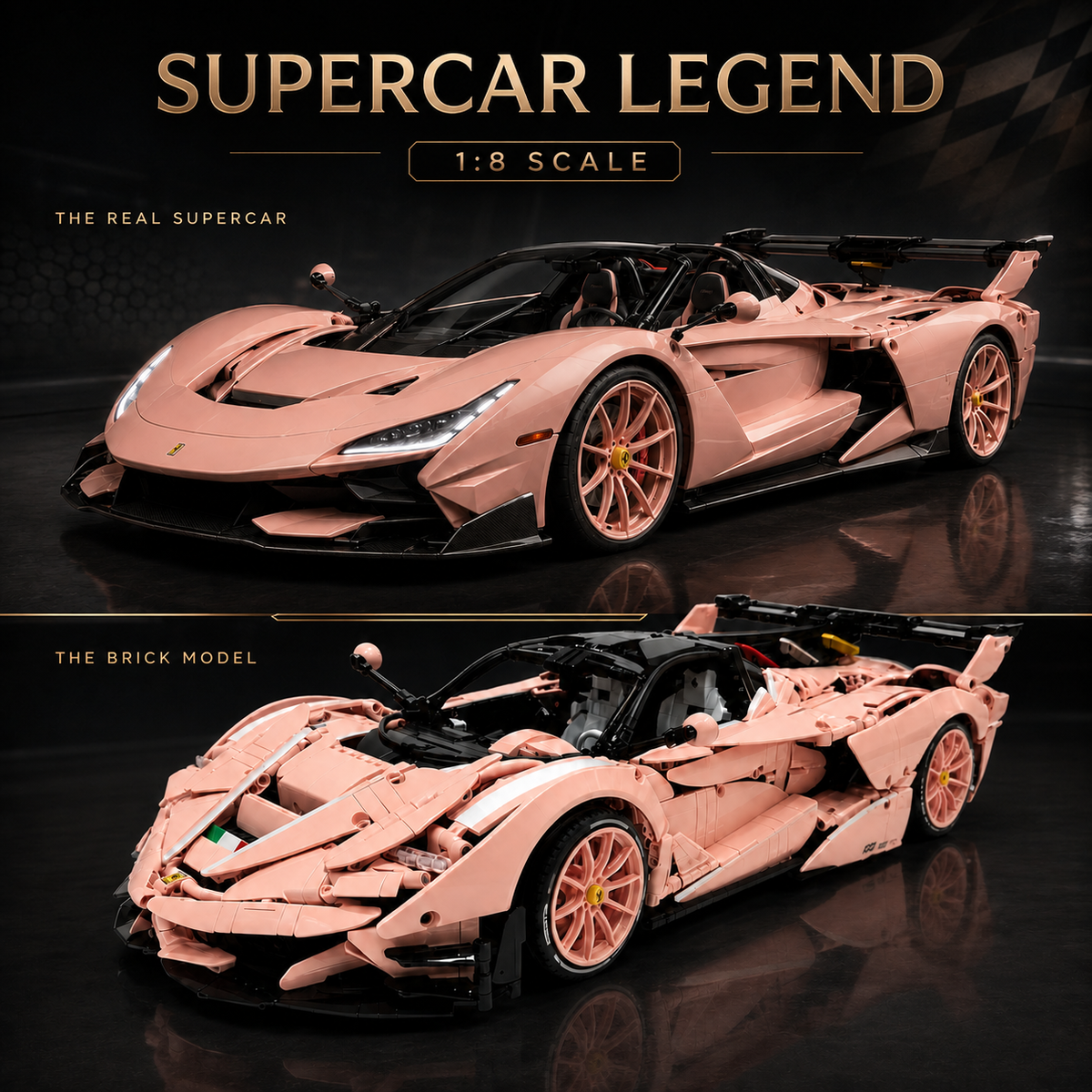 Ferrari FXX-K Evo Cherry Blossom Pink Livery 3380PCS 1:8 Scale Supercar Finished Building Blocks