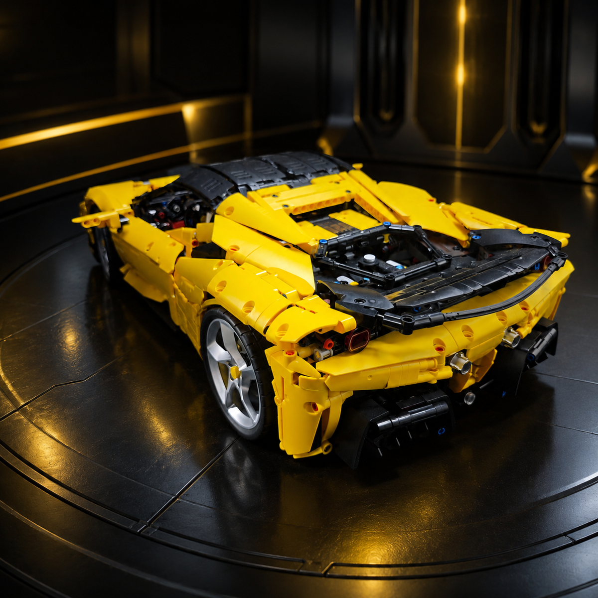 Yellow Ferrari SF90 Replica 1:8 Scale Technical Building Blocks Sports Car Model