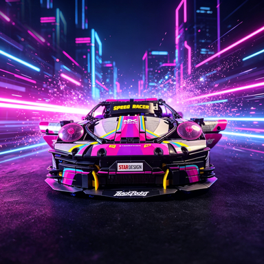 Porsche 911 GT3 Race Car Custom Purple-Pink Livery 1:8 Finished Building Block Car 2704PCS