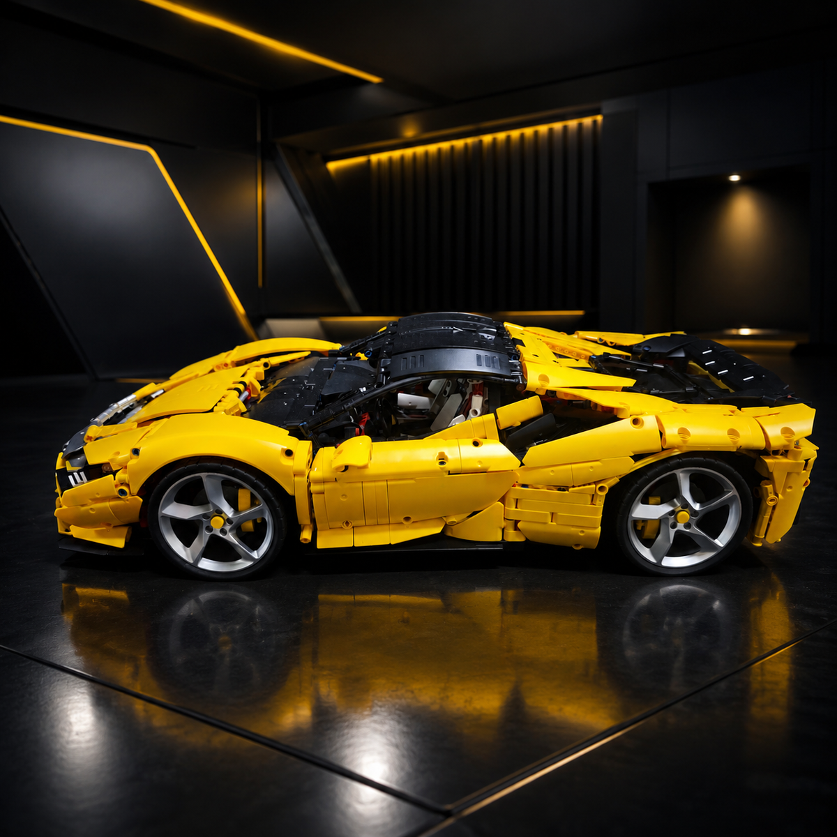 Yellow Ferrari SF90 Replica 1:8 Scale Technical Building Blocks Sports Car Model