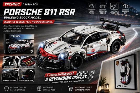 Porsche 911 GT3 RS Gulf Livery 1:8 Finished Building Block Car 2704PCS